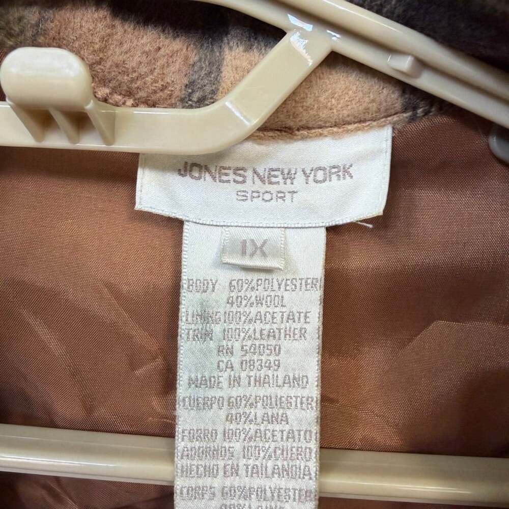 Jones New York Jacket Womens Sz 1X Plaid Wool Blend Suede Elbow Patch Shacket